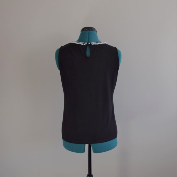 Black Tank Top Pearl Neckline Embellished Chain - Picture 4 of 7